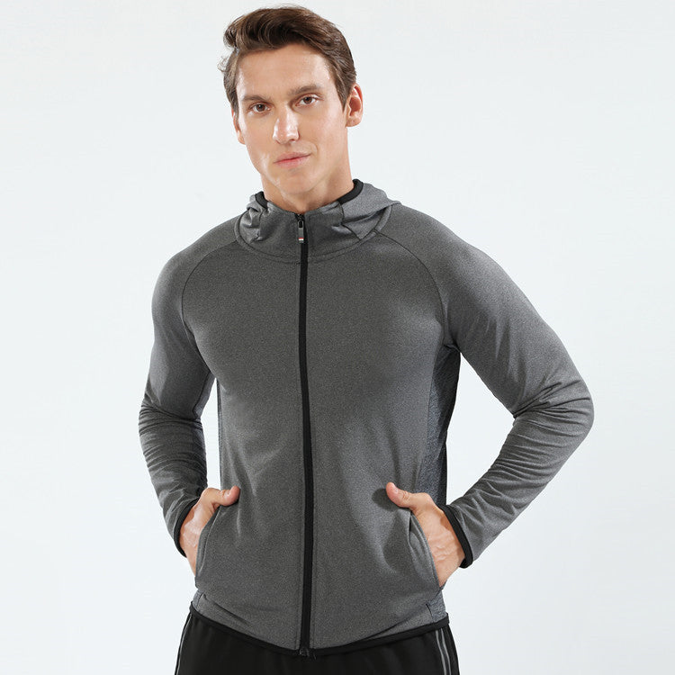 Long Zipper Hooded Hooded Sports Jacket Men's Workout Wear Training Running - Nyaabs