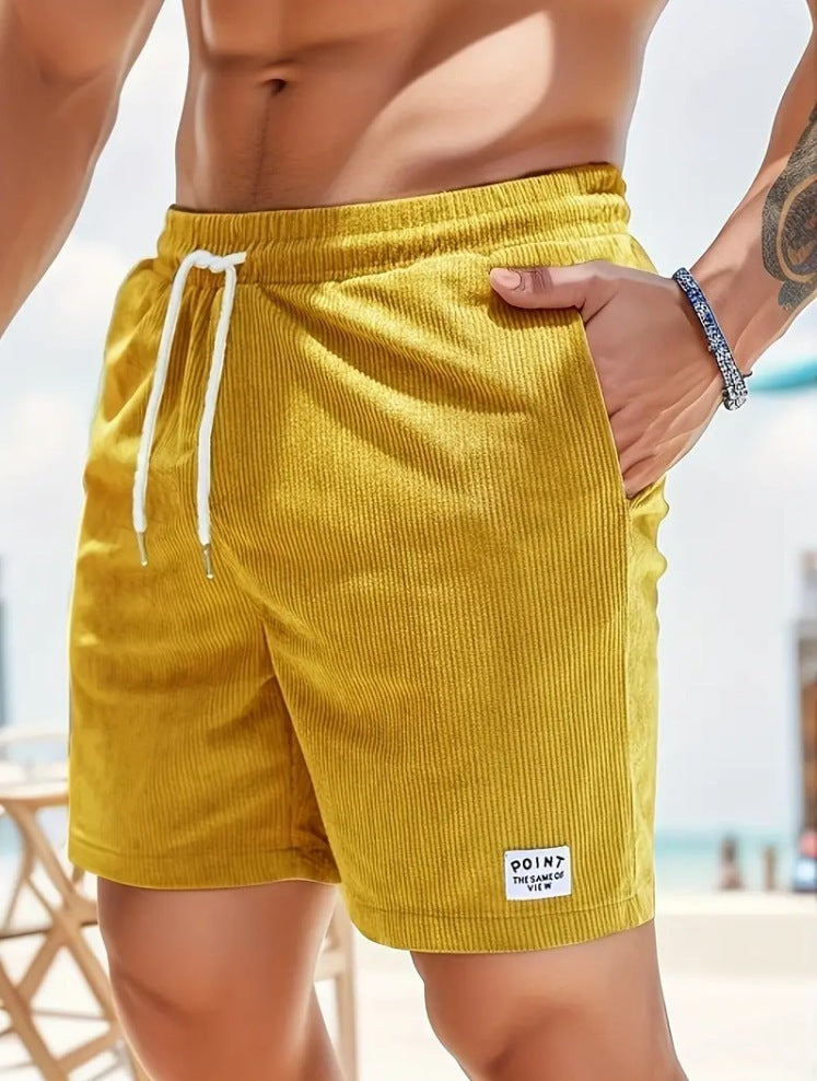 Lace-up Drawstring Shorts Summer Corduroy Sports Short Pants Mens Clothing - Nyaabs