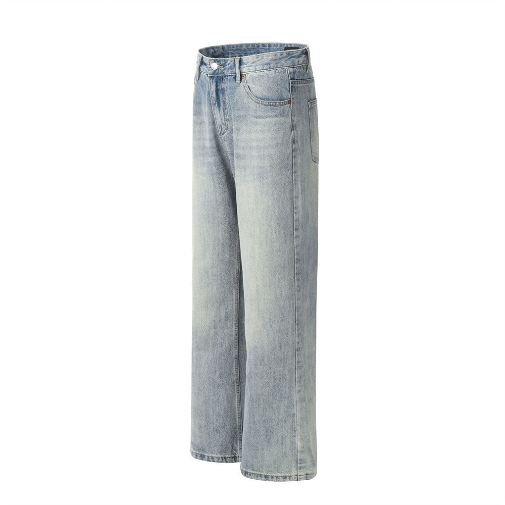 Wash Water Denim Wide-leg Straight Trousers Vintage Worn - Nyaabs