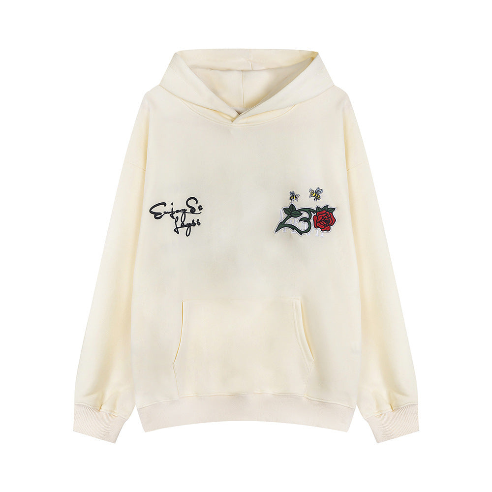 Rose Letter Embroidered Hooded Bathroom - Nyaabs