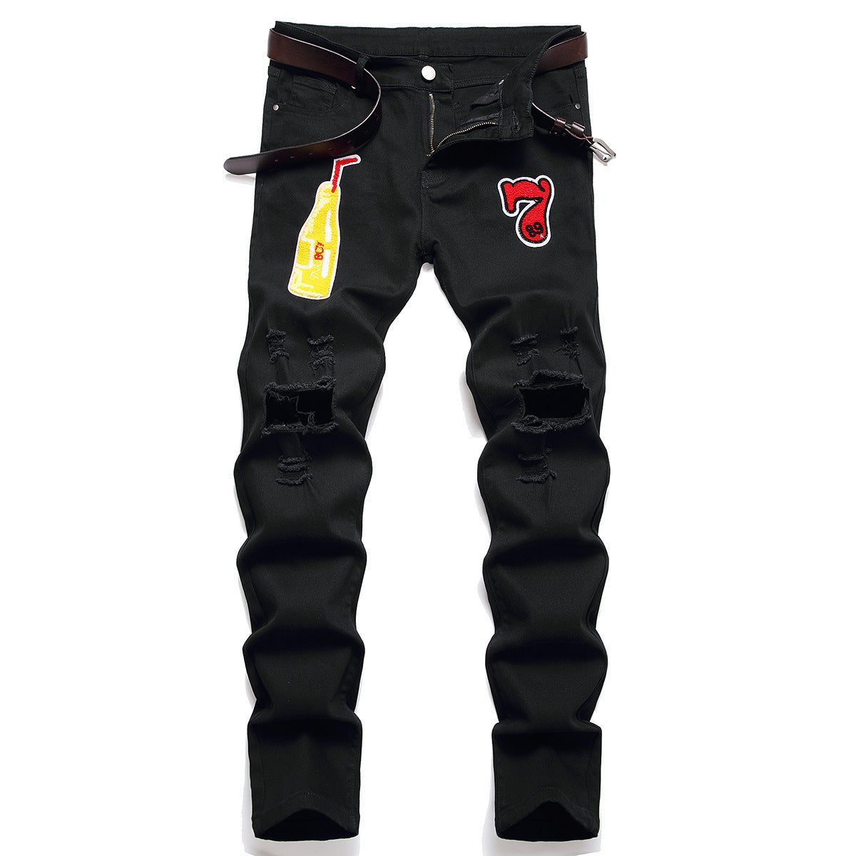 Men's Jeans Zhang Zai Pattern Micro-elastic Black Pants High Quality Fabric Slim-fitting Small Straight - Nyaabs