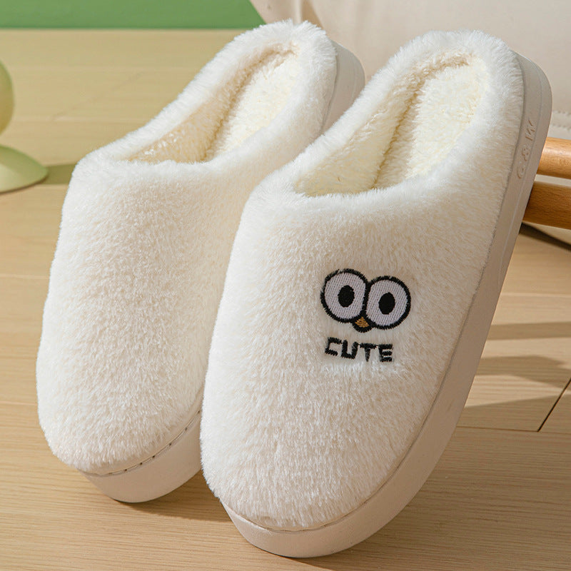 Cute Cartoon Big-eyes Slippers For Couples Winter Warm Non-slip Floor Bedroom Slipper Home Men And Women House Shoes - Nyaabs