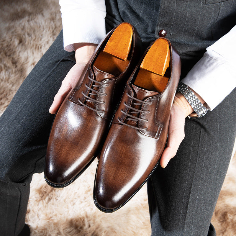 Men's Leather Shoes Breathable Lace Up Hand-rub Color nyaabs.com