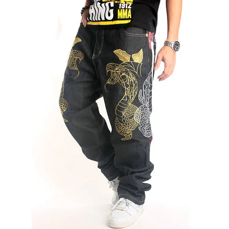 Creative Embroidery Hip Hop Jeans Male - Nyaabs