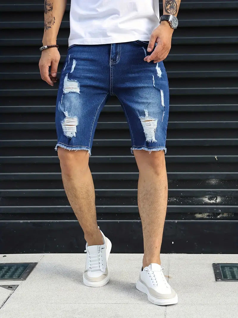 Leisure Ripped Slim Fit Denim Shorts - Nyaabs