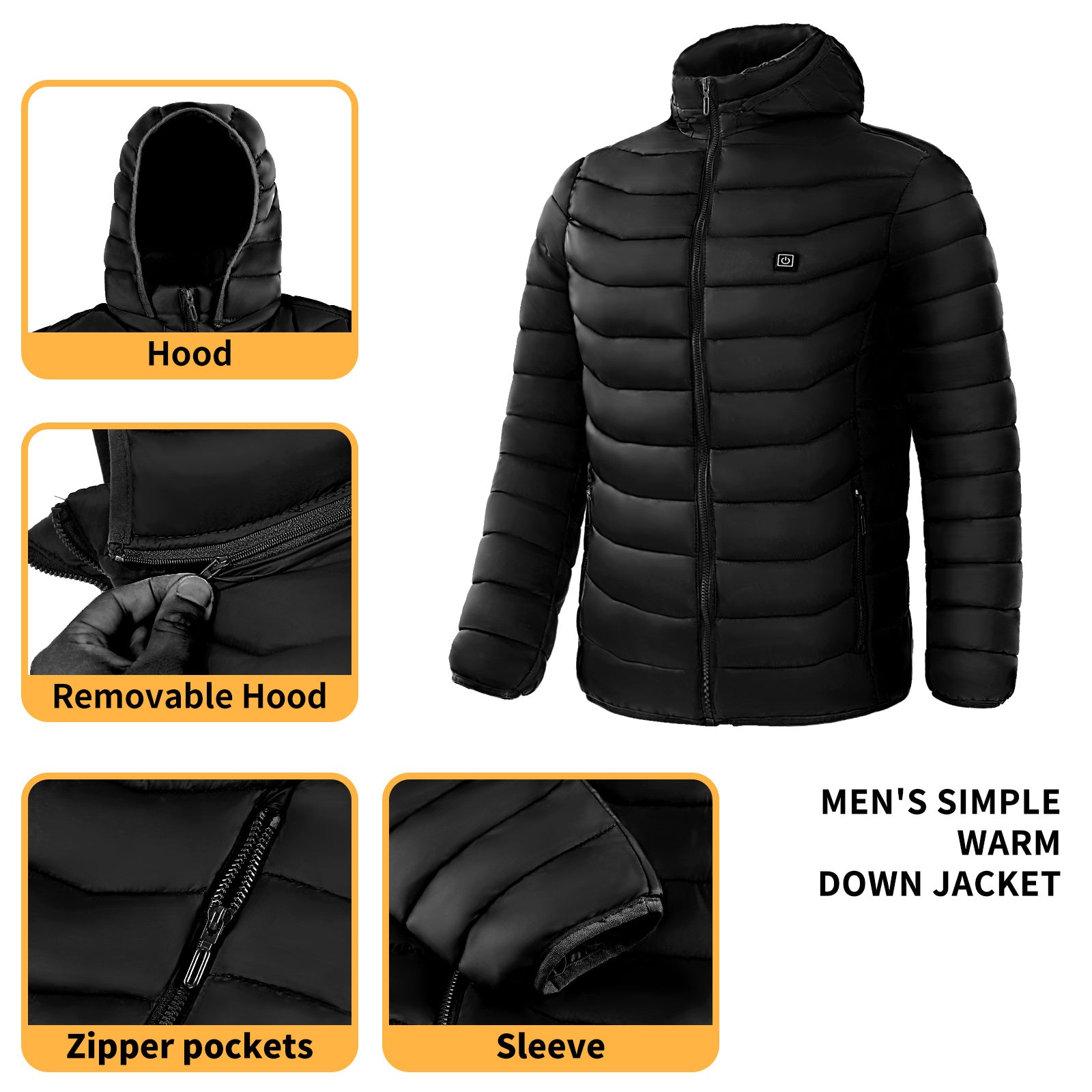 Men Heated Puffer Jacket Electric Heating Coat Insulated Hood Windbreaker 9Heat Zones - Nyaabs