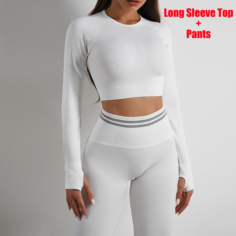 Seamless Yoga Pants Sports Gym Fitness Leggings Or Long Sleeve Tops Outfits Butt Lifting Slim Workout Sportswear Clothing - Nyaabs