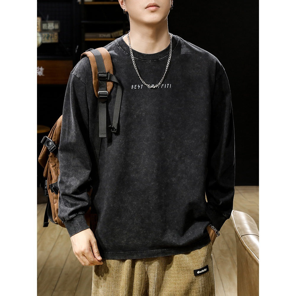 American-style Washed-out Vintage Long-sleeved T-shirt For Men - Nyaabs