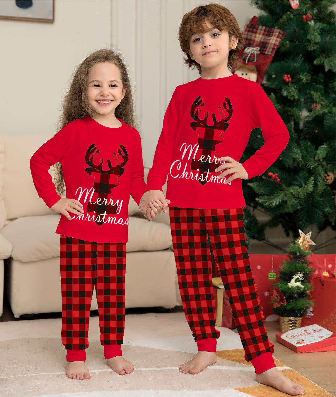 Christmas Family Matching Pajamas Set Christmas Holiday PJs Elk Top Pants Set Pajamas For Family Mom Dad Kids Baby - Nyaabs