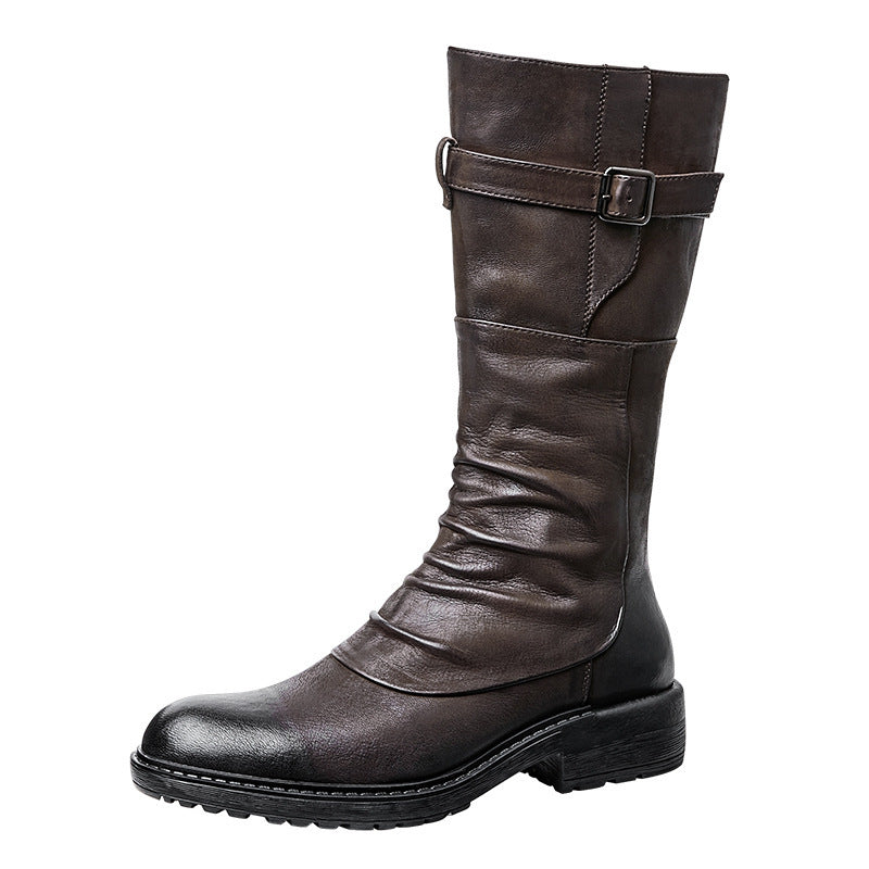 Men's High Top Long Platform Side Zip Biker Boots - Nyaabs