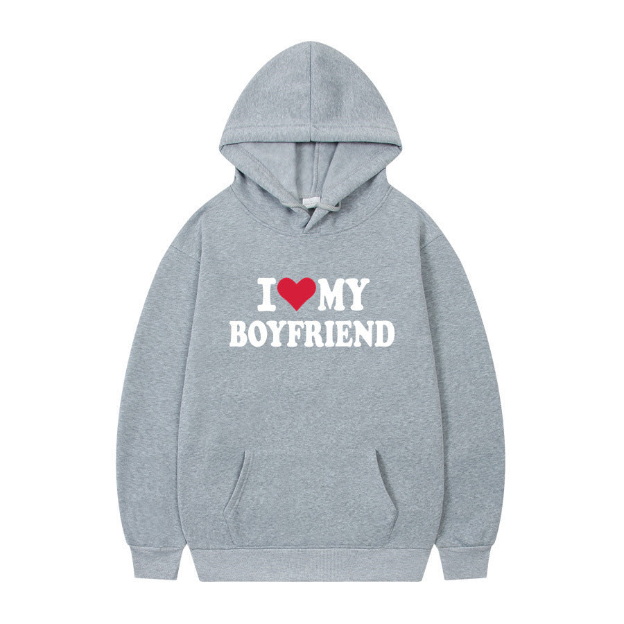 I Love My Boyfriend Print Hoodie Sweatshirt Pullover - Nyaabs