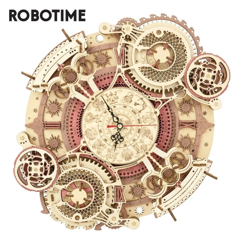 Robotime ROKR Zodiac Wall Clock 3D Wooden Puzzle Model Assembly Toys Gifts for Children Kids Teens LC601 Support Dropshipping - Nyaabs