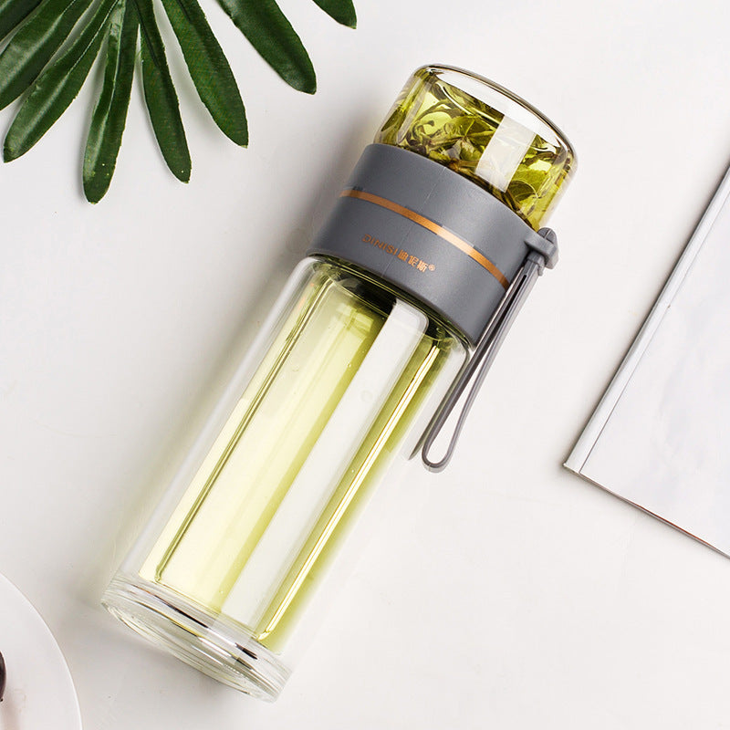 Glass Water Bottle With Tea Infuser Filter Tea Separation Double Wall Glass Bottle Leakproof Water Bottle nyaabs.com