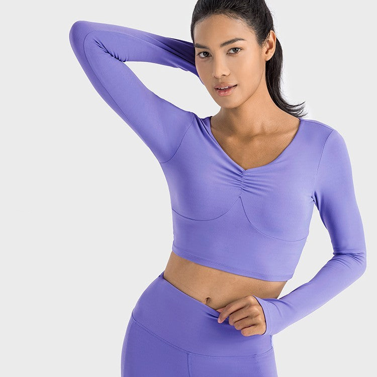 Sports Long Sleeve Slim-fit Yoga Wear With Chest Pad - Nyaabs