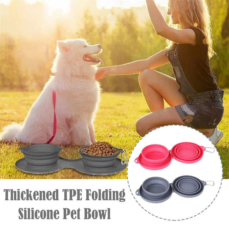 Rubber Foldable Double Bowl Pet Feeding Bowl Pets Supplies Dog Cat Bowls nyaabs.com