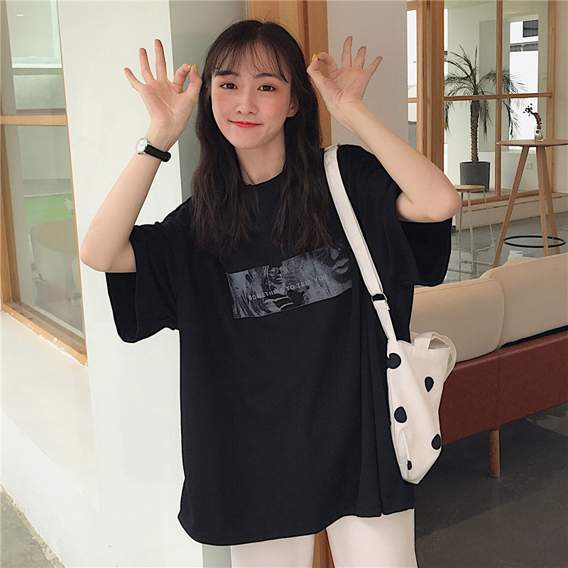 Hong Kong Style Super Fire Cec Short-sleeved T-shirt Female Korean Style Tide Ins Hong Kong Style Lazy Style Loose Top - Nyaabs