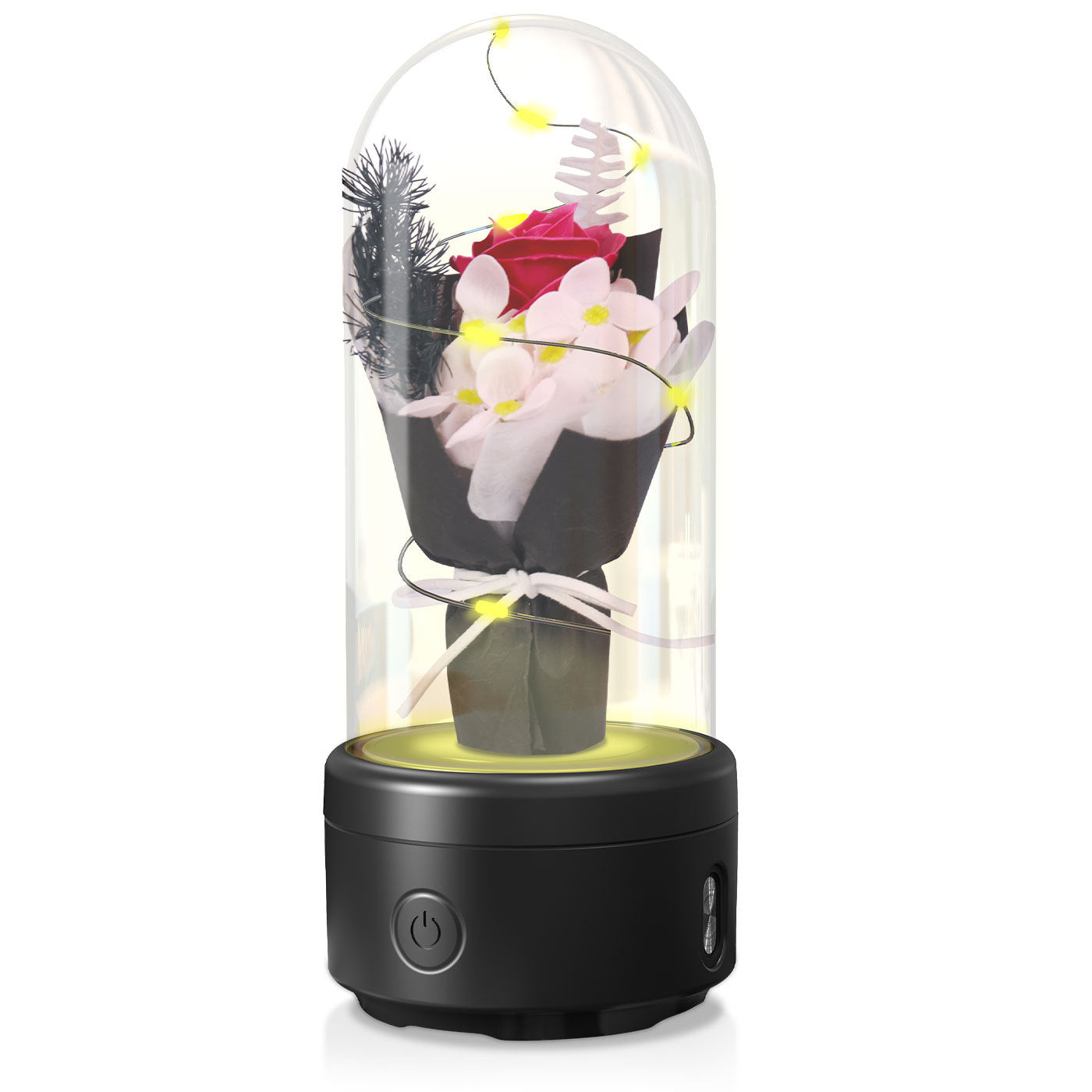 Creative 2 In 1 Bouquet LED Light And Bluetooth Speaker Mother's Day Gift Rose Luminous Night Light Ornament In Glass Cover - Nyaabs