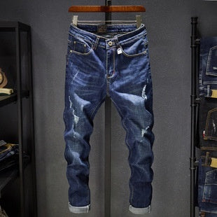 Cross-border Stretch Jeans Men's Ripped Casual Slim Fit Skinny Denim Pants - Nyaabs