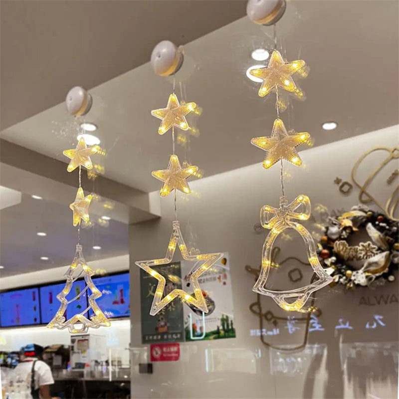 Christmas 3pcs LED Light Star Xmas Tree Hanging Sucker Lamp Window Ornaments Decoration For Home Xmas Navidad New Year Decor Christmas Decorations - Nyaabs