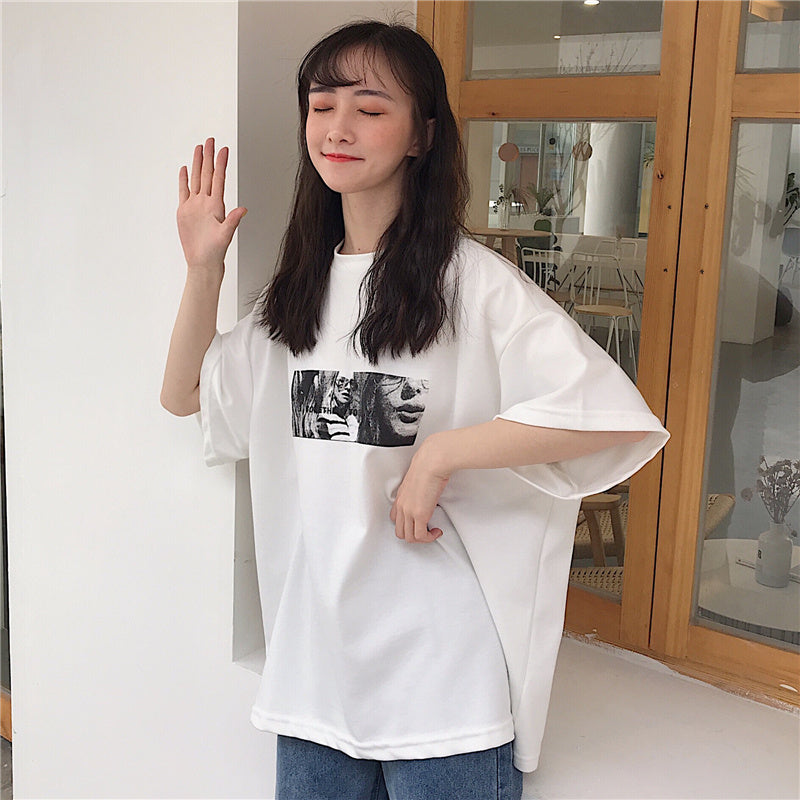 Hong Kong Style Super Fire Cec Short-sleeved T-shirt Female Korean Style Tide Ins Hong Kong Style Lazy Style Loose Top - Nyaabs