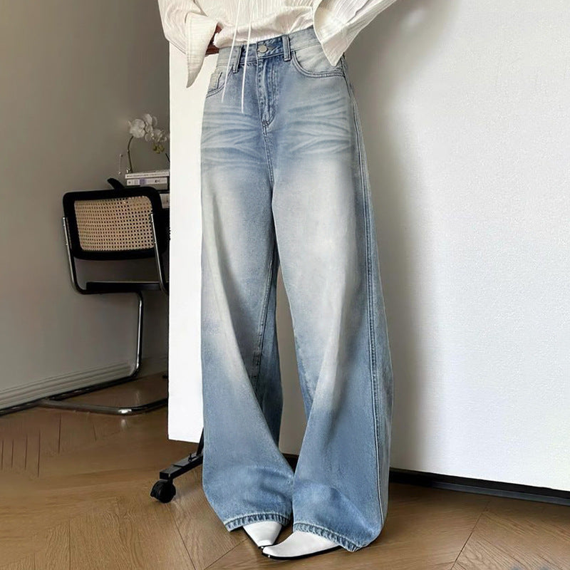 Women's White Gradient Color Loose Wide-leg Jeans - Nyaabs