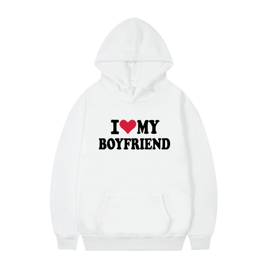 I Love My Boyfriend Print Hoodie Sweatshirt Pullover - Nyaabs