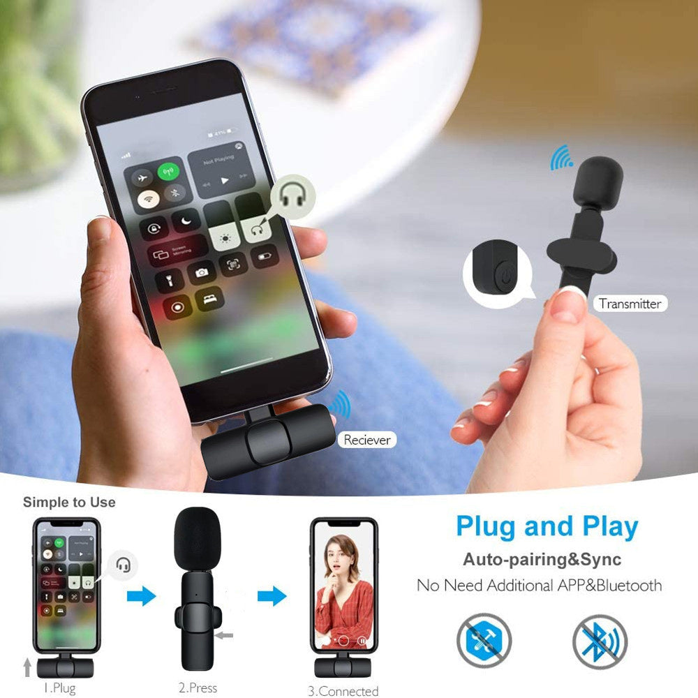 Wireless Lavalier Microphone Portable Audio Video Recording Mini Mic For I Phone Android Long Battery Life Live Broadcast Gaming - Nyaabs