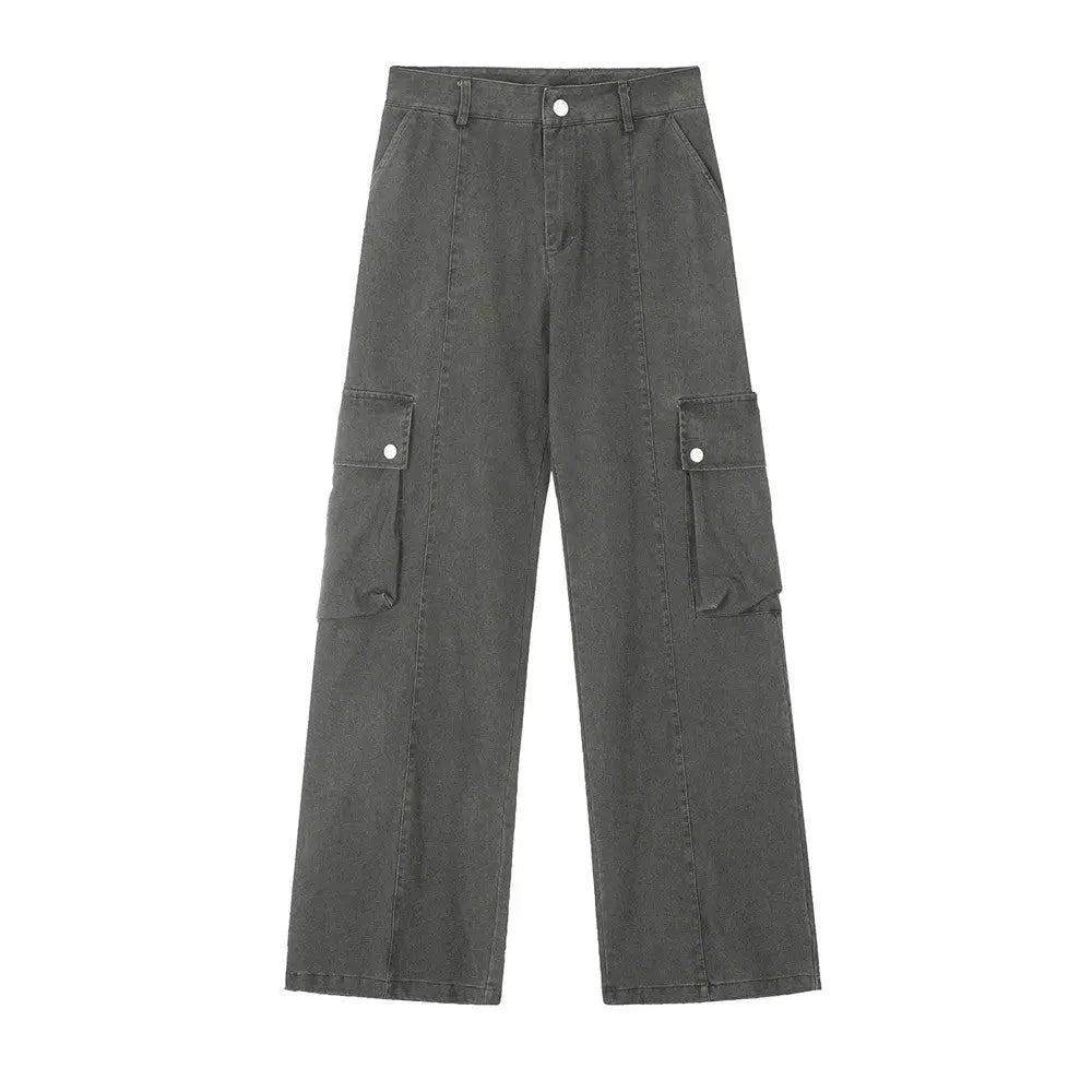 Punk Washed And Worn Loose Straight Cargo Men Trousers - Nyaabs