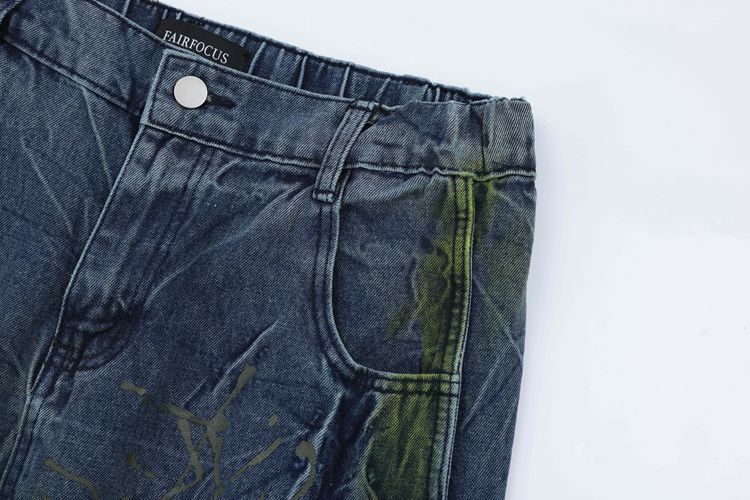 Washed Distressed Tie-dyed Flanging Jeans - Nyaabs