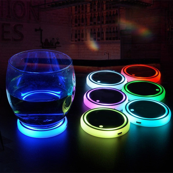 Colorful Cup Holder LED Light-up Coaster Solar & USB Charging Non-slip Coaster Ambient Light For Car Automatically - Nyaabs