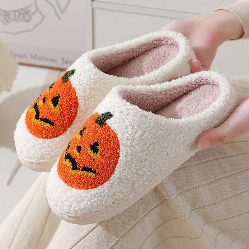 Halloween Pumpkin Cartoon Slippers Warm Winter Slippers Men And Women Couples Indoor House Shoes - Nyaabs