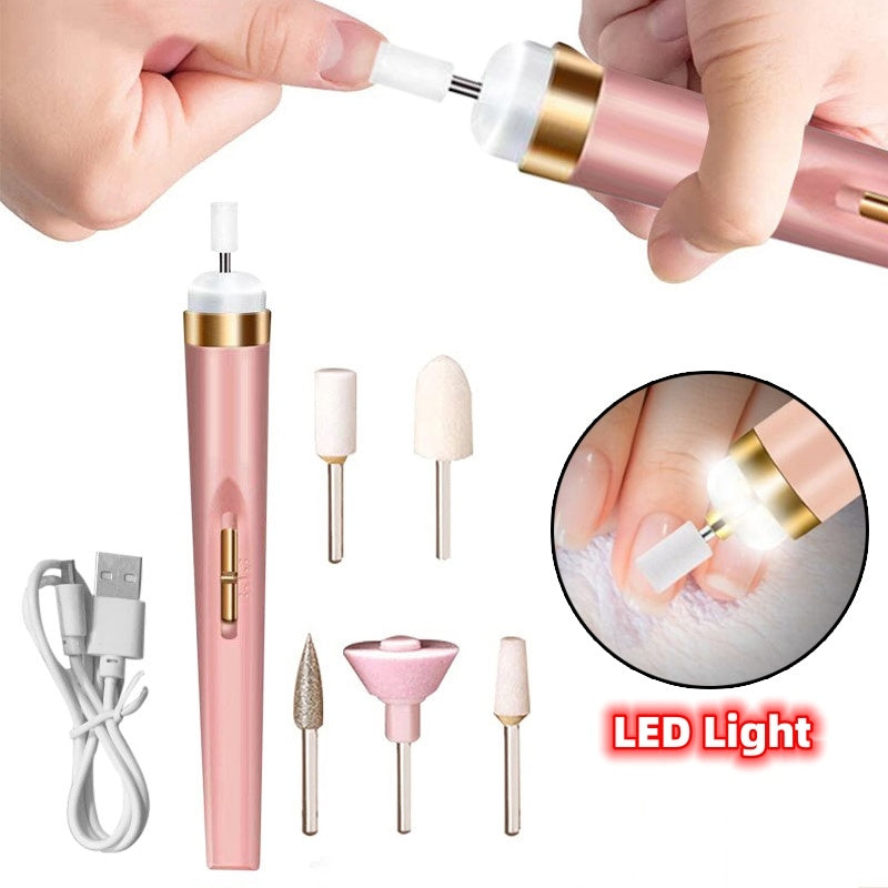 5in1 Manicure Machine Set Electric Nail Drill Polisher Cordless USB Rechargeable With LED Cutters Mill For Manicure Pedicure Accessor nyaabs.com