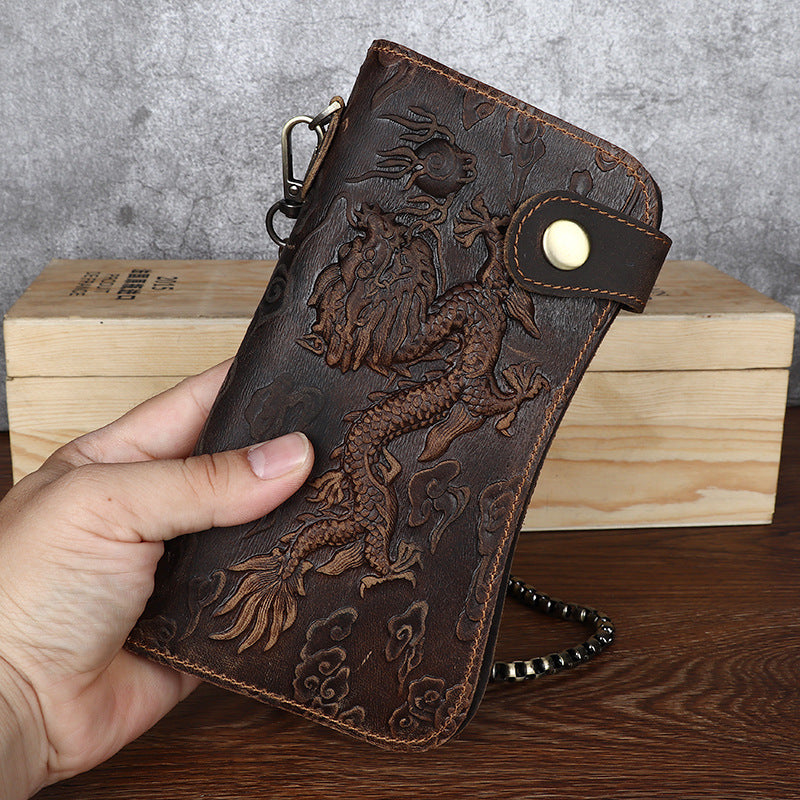 Fashion Vintage Crazy Horse Leather Men's Wallet Embossed - Nyaabs