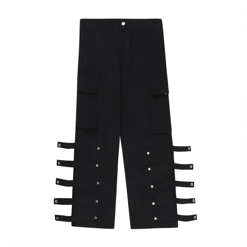 Men's Big Pocket Workwear Personality Strap Wide Leg Pants - Nyaabs