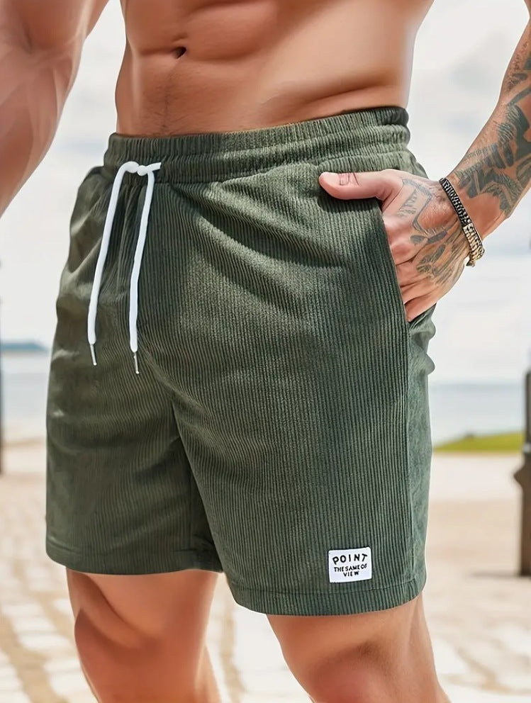 Lace-up Drawstring Shorts Summer Corduroy Sports Short Pants Mens Clothing - Nyaabs