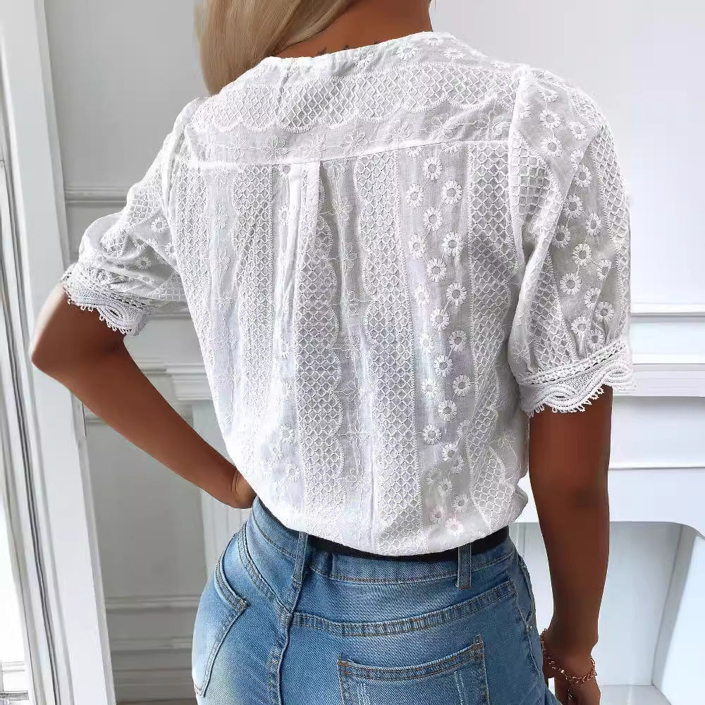 Women's Fashionable Personalized Lace Top Shirt nyaabs.com