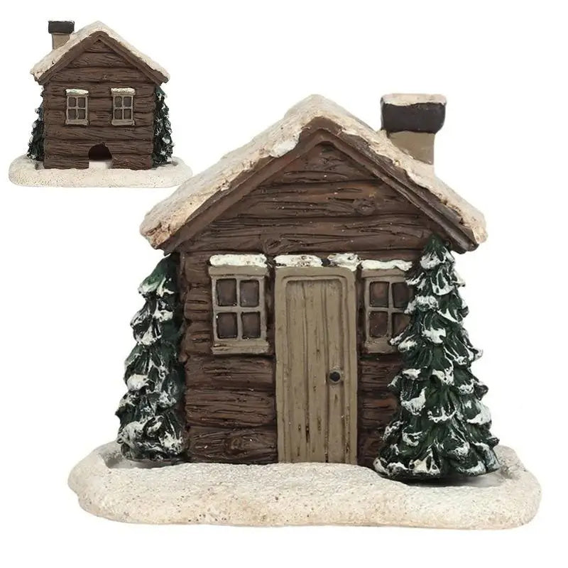 Log Cabin Incense Burner Rustic Christmas Chimney Hut Incense Cone Burner Collectible Resin Statue Table - Nyaabs