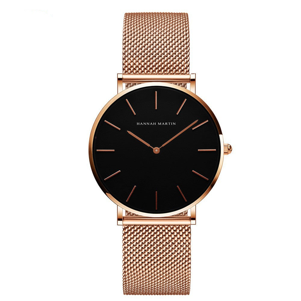 Steel strap watch double needle rose gold ultra-thin quartz men's watch - Nyaabs