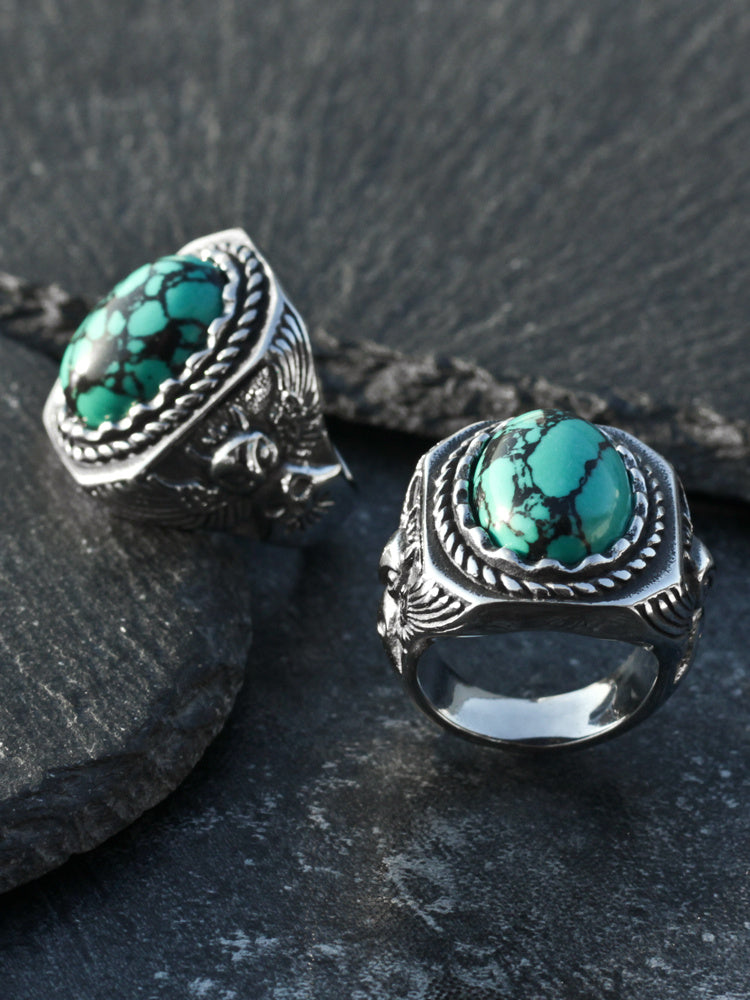 Vintage Turquoise Owl Ring For Men - Nyaabs