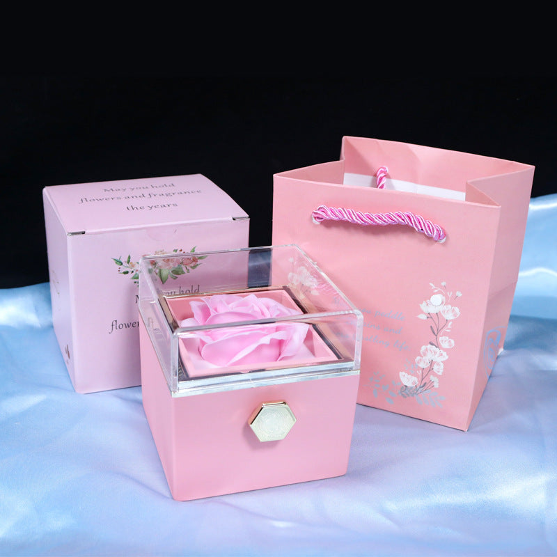 Rotating Soap Flower Rose Gift Box Creative Rotating Rose Jewelry Packaging Box Valentine's Day Gift For Women nyaabs.com