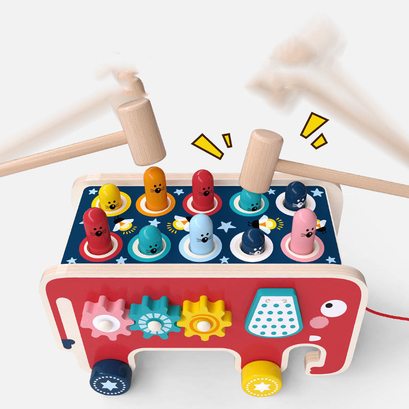 Montessori Toddlers Kids Wooden Pounding Bench Animal Bus Toys Early Educational Set Gifts For Children Toy Musical Instrument - Nyaabs