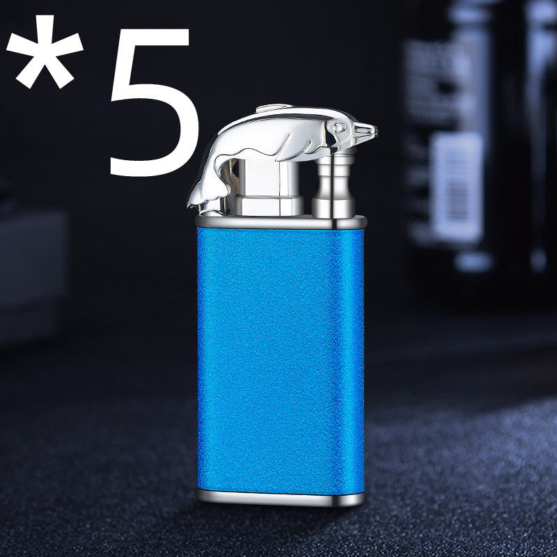 Creative Blue Flame Lighter Dolphin Dragon Tiger Double Fire Metal Winproof Lighter Inflatable Lighter nyaabs.com