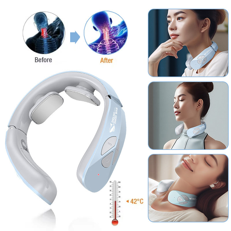 Electric Neck Massager EMS Pulse Rechargeable USB Cervical Traction Therapy Massage Stimulator Pain Relief Heating Function - Nyaabs