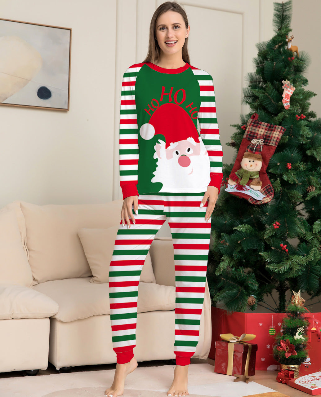 Family Christmas Pajamas Matching Sets Red Stripe Xmas Holiday Sleepwear Jammies Long Sleeve PJs Outfits - Nyaabs