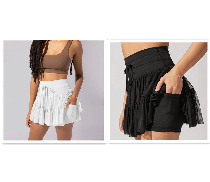 High Waist Dress Lace-up Sports Skirt With Anti-exposure Safety Pants Summer Fashion Pleated Skirt Womens Clothing - Nyaabs