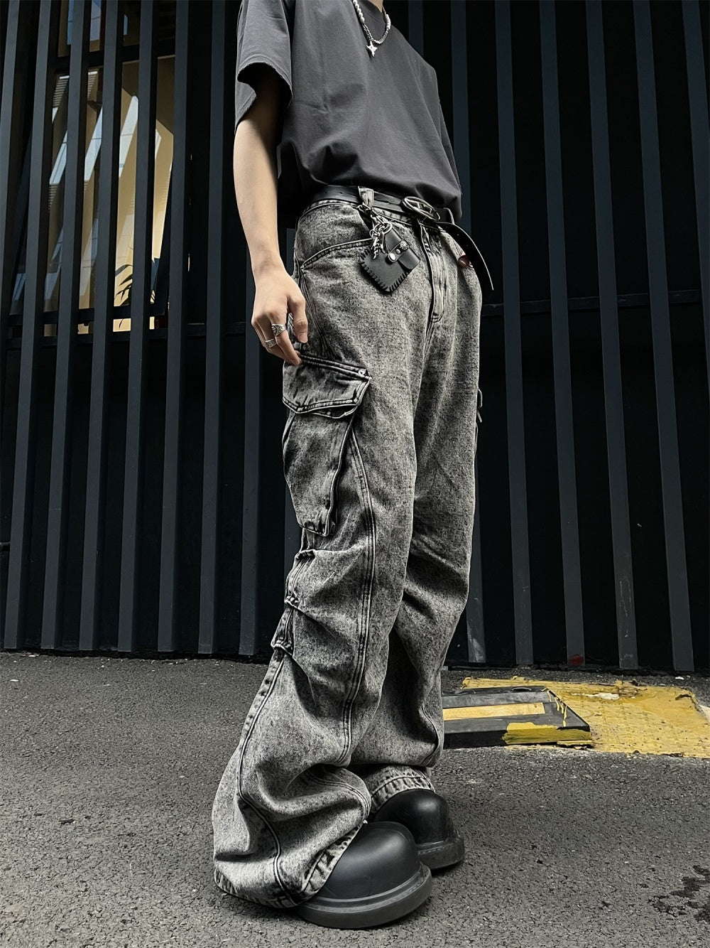 Pleated Workwear With Pocket Jeans Loose-fitting Wide-leg Trousers - Nyaabs