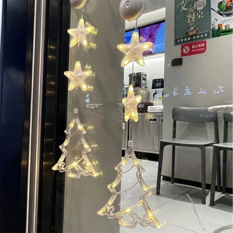 Christmas 3pcs LED Light Star Xmas Tree Hanging Sucker Lamp Window Ornaments Decoration For Home Xmas Navidad New Year Decor Christmas Decorations - Nyaabs