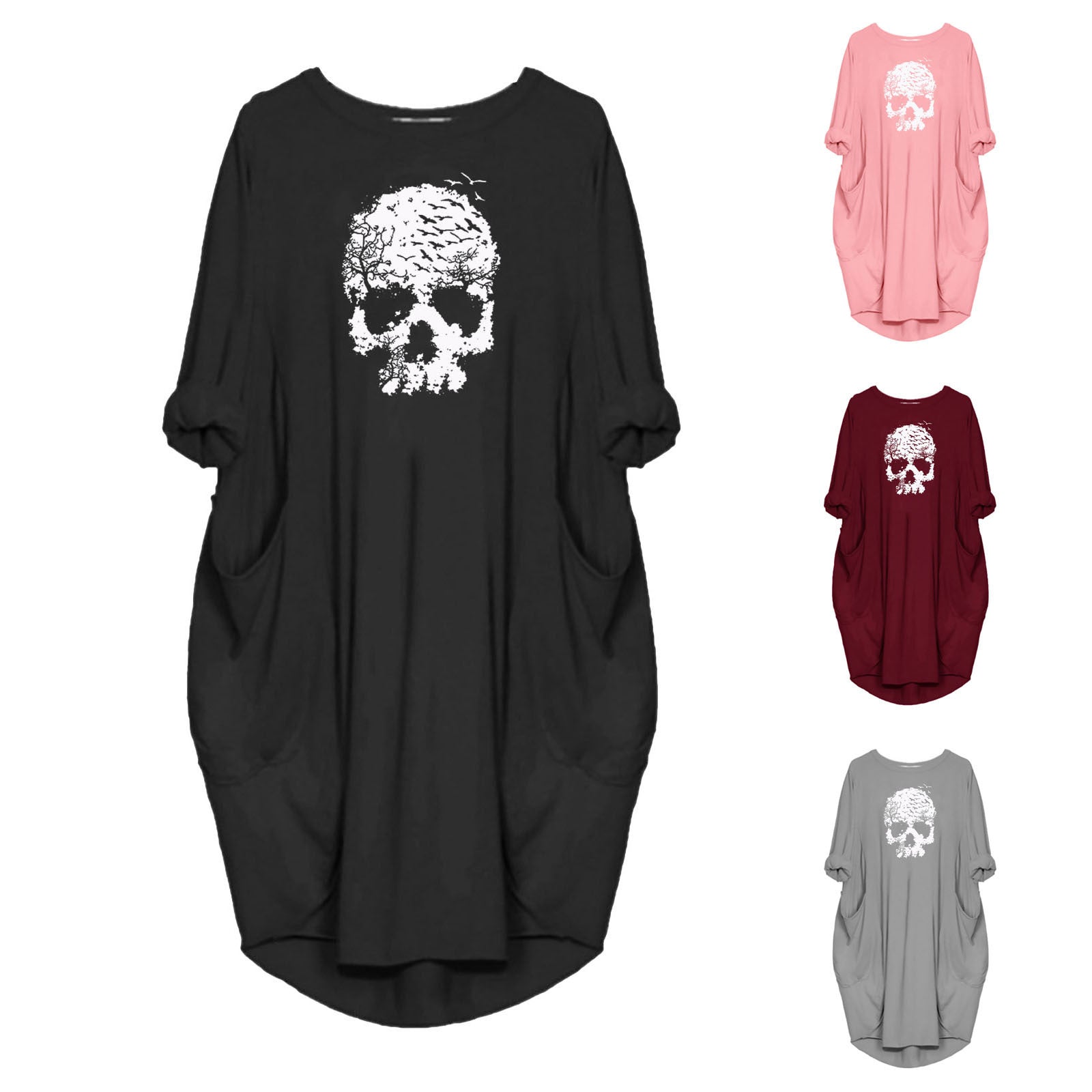 Women's Halloween Loose Fun Graphic Print Crew Neck Dress nyaabs.com