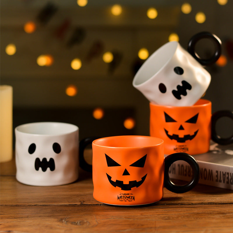 Pumpkin Ceramic Cup Party Favor Ceramic Cups With Handle Portable Cute Halloween Gift Mug Durable Halloween Party Supplies - Nyaabs