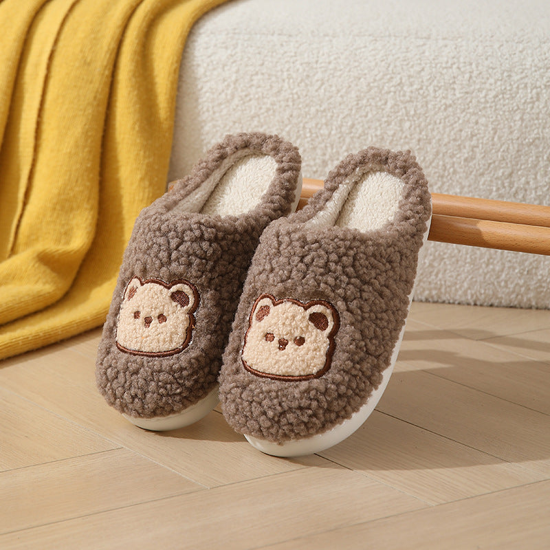 Cute Cartoon Bear Slippers For Couples Winter Warm Non-slip Floor Bedroom Slipper Home Men And Women House Shoes - Nyaabs